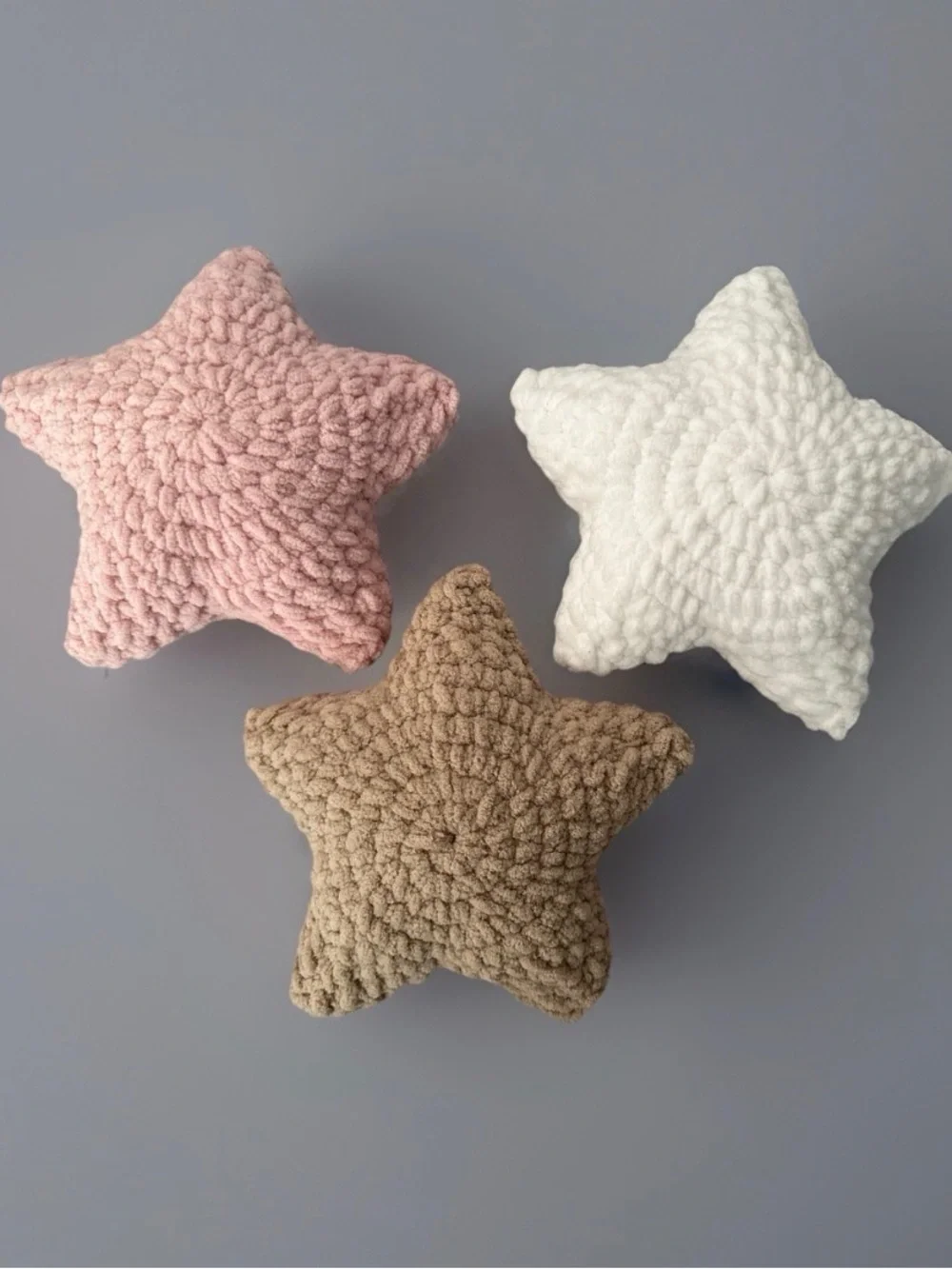 Crocheted Plush Star Accent Pillow Set - Pink, White & Beige